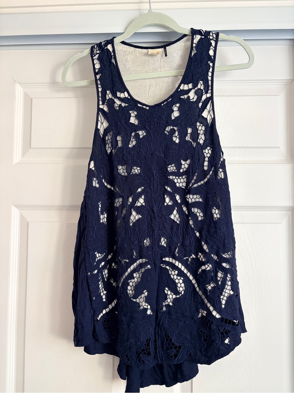 Anthro Navy Lace Overlay Sleeveless Tank Top